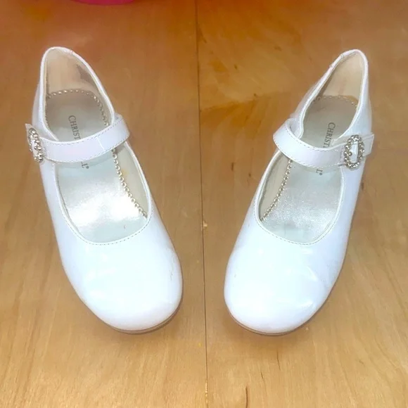 Christie & Jill girls white dress patent pageant shoe with bling accent size 1 - Picture 1 of 6